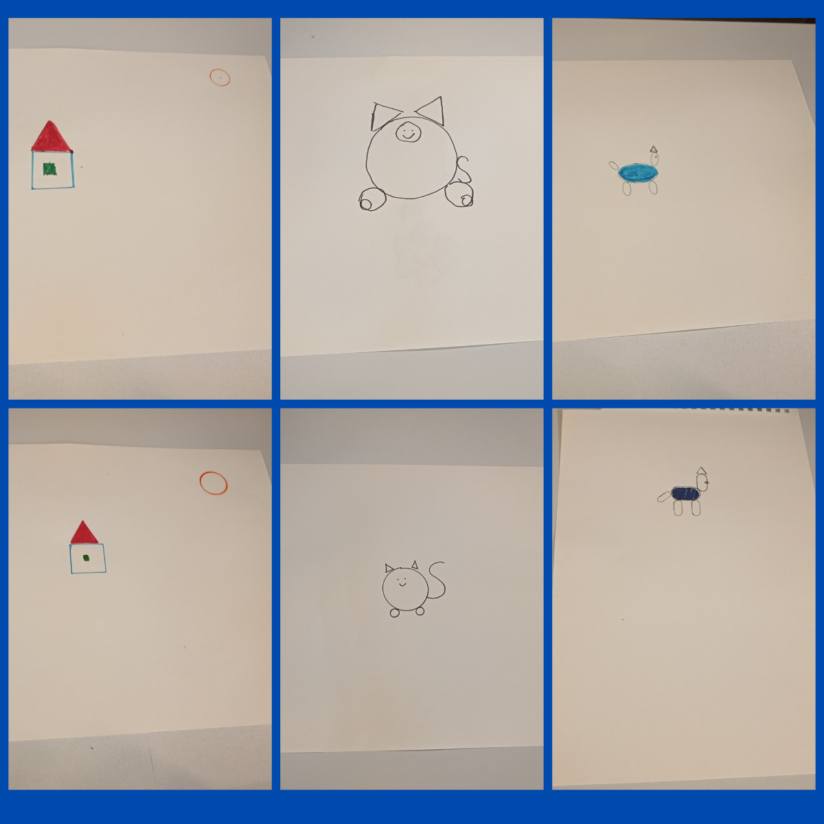 Bottom row showing three original pictures, top row showing three reproduced pictures